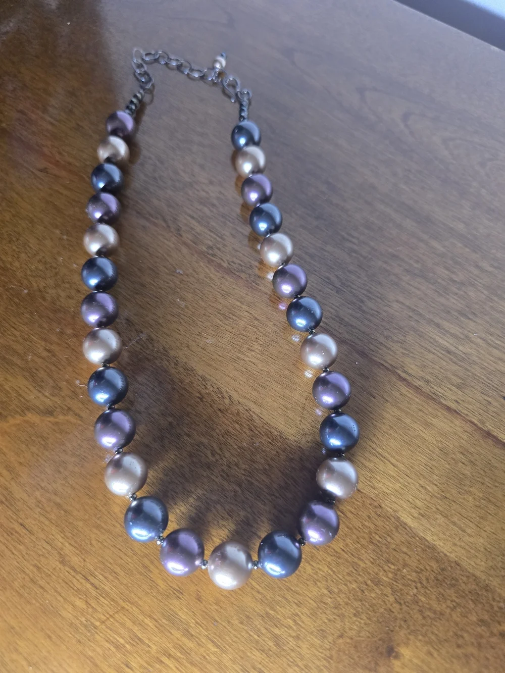 Multicolor Pearl Glass Bead Necklace — Black, Gold & Bronze Accents